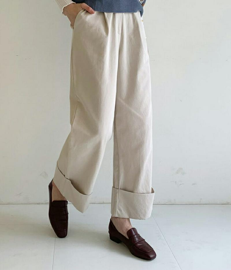 ロールアップワイドパンツ・全3色・t60833 レディース【pt】【韓国 ファッション ボトムス ズボン パンツ ロングパンツ 
