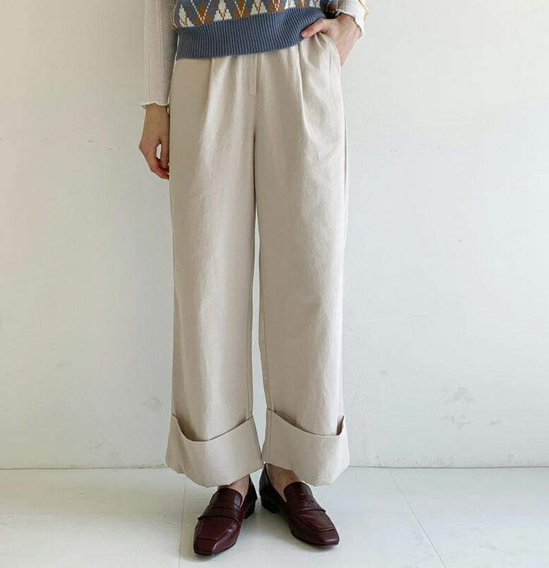 ロールアップワイドパンツ・全3色・t60833 レディース【pt】【韓国 ファッション ボトムス ズボン パンツ ロングパンツ 