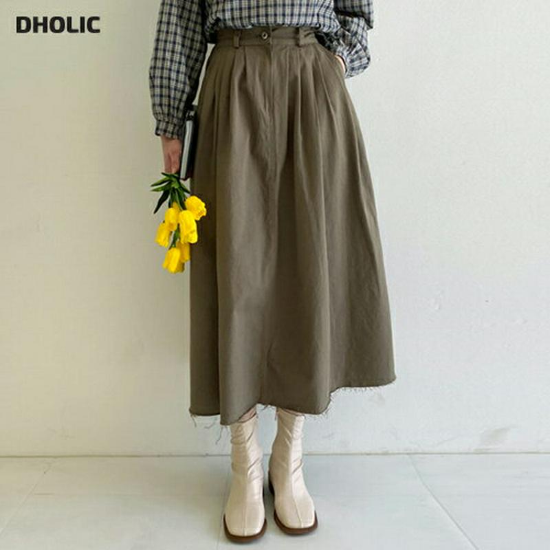 タックコットンスカート・全3色・t60857 レディース【sk】【韓国 ファッション ボトムス スカート ロング丈 ロングスカー