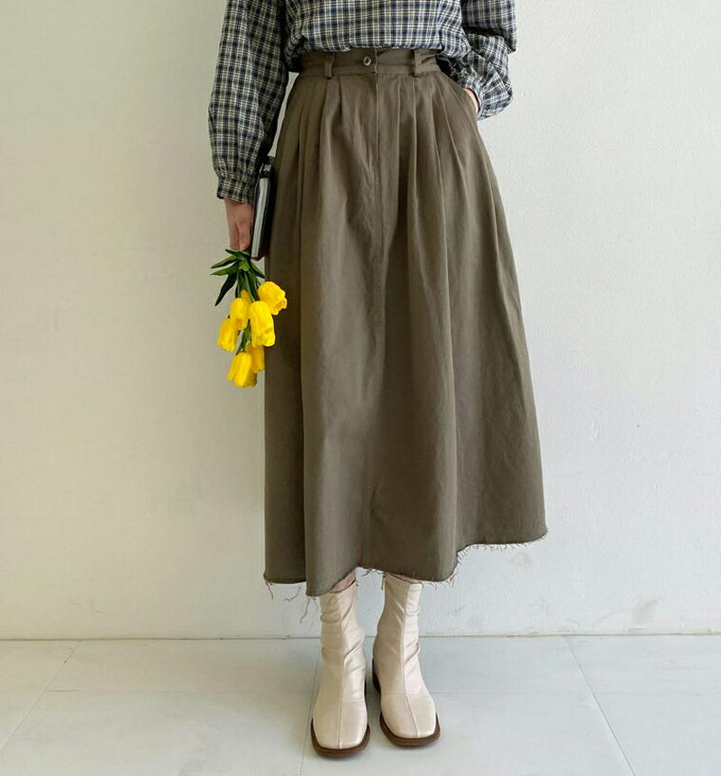 タックコットンスカート・全3色・t60857 レディース【sk】【韓国 ファッション ボトムス スカート ロング丈 ロングスカー