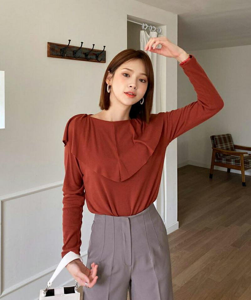 ラッフルTシャツ・全6色・b60813 レディース【tops】【韓国 ファッション トップス Tシャツ ロングスリーブ 長袖 ラ