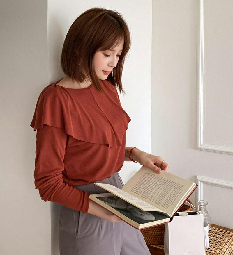 ラッフルTシャツ・全6色・b60813 レディース【tops】【韓国 ファッション トップス Tシャツ ロングスリーブ 長袖 ラ