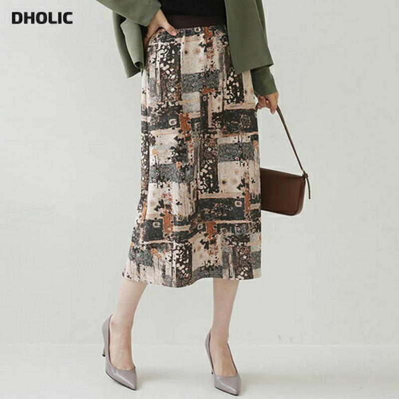 ウエストゴムパターンスカート・全2色・b64042 レディース【sk】【スカート ロング ロングスカート 総柄 ウエストゴム モ