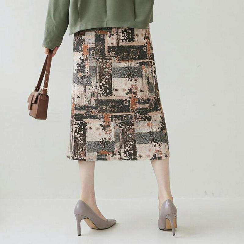 ウエストゴムパターンスカート・全2色・b64042 レディース【sk】【スカート ロング ロングスカート 総柄 ウエストゴム モ