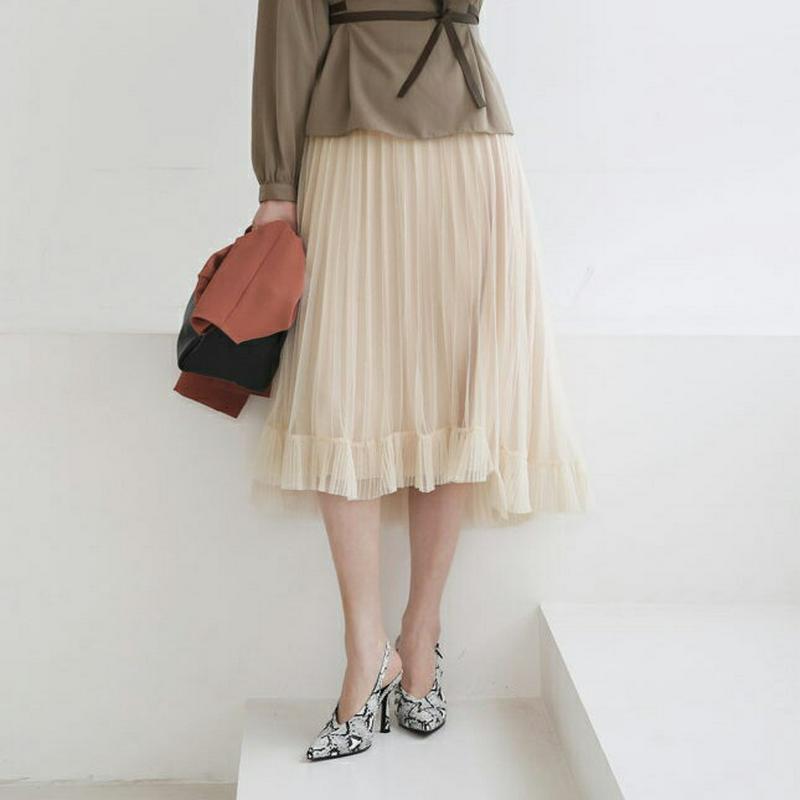 メッシュプリーツスカート・全2色・b64043 レディース【sk】【スカート ミディ丈 ミディスカート プリーツ プリーツスカー