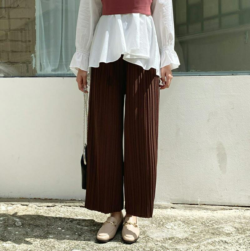 ウエストストレッチプリーツパンツ・全5色・b60836 レディース【pt】【韓国 ファッション ボトムス ズボン パンツ ロング