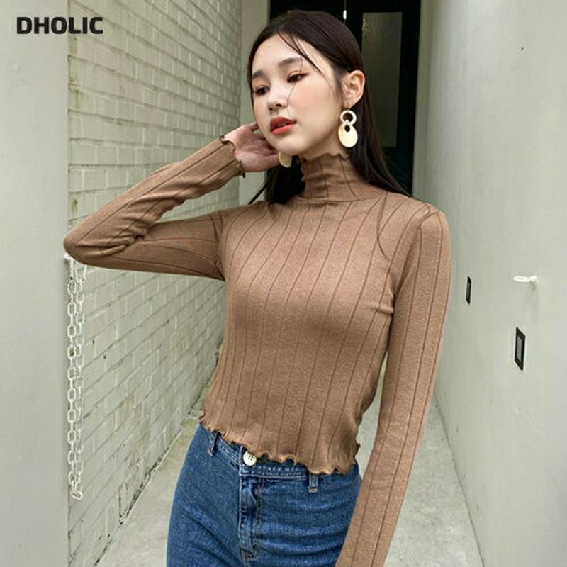 ウェーブハイネックTシャツ・全4色・t60858 レディース【tops】【韓国 ファッション トップス Tシャツ ロングスリーブ