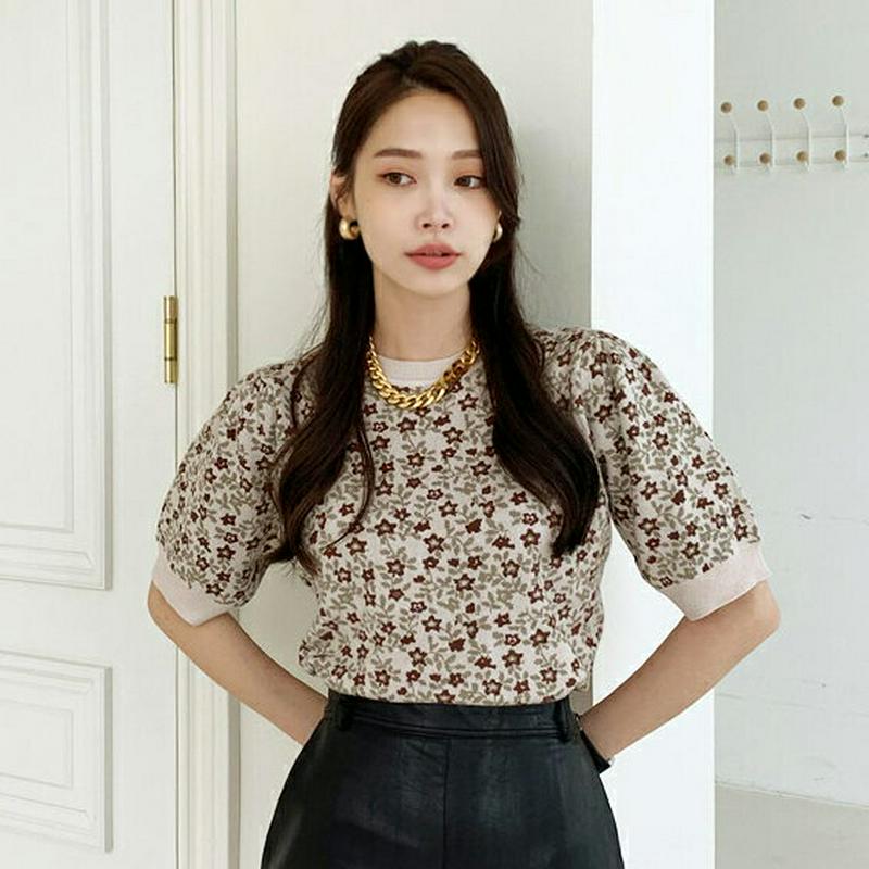 フラワーニット・全4色・64013 レディース【tops】【トップス ニット ニットトップス 半袖 ハーフスリーブ 花柄 フラワ