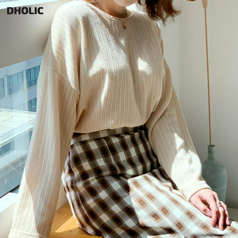 【新作10%OFF】リブラウンドTシャツ・全4色・b48037 レディース【tops】【韓国 ファッション トップス Tシャツ 