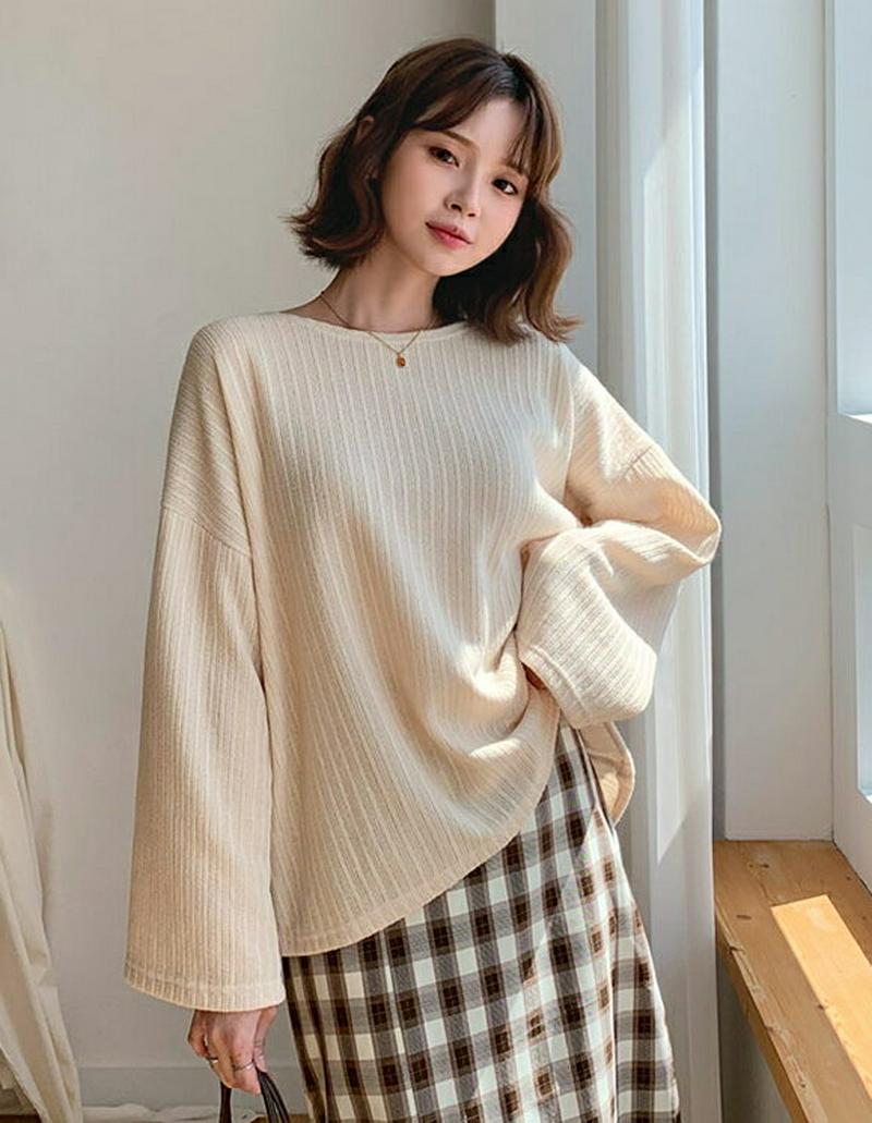 【新作10%OFF】リブラウンドTシャツ・全4色・b48037 レディース【tops】【韓国 ファッション トップス Tシャツ 