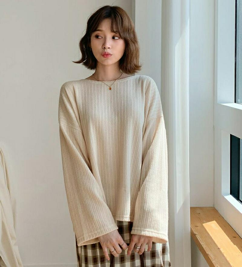 【新作10%OFF】リブラウンドTシャツ・全4色・b48037 レディース【tops】【韓国 ファッション トップス Tシャツ 