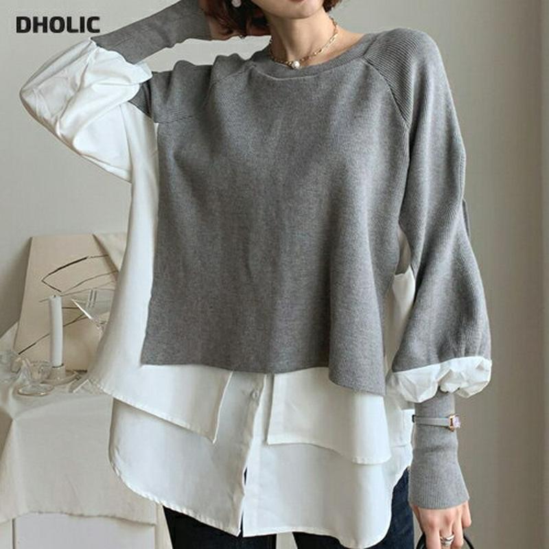 【新作10%OFF】シャツレイヤードニット・全2色・b48044 レディース【tops】【韓国 ファッション トップス ニット 