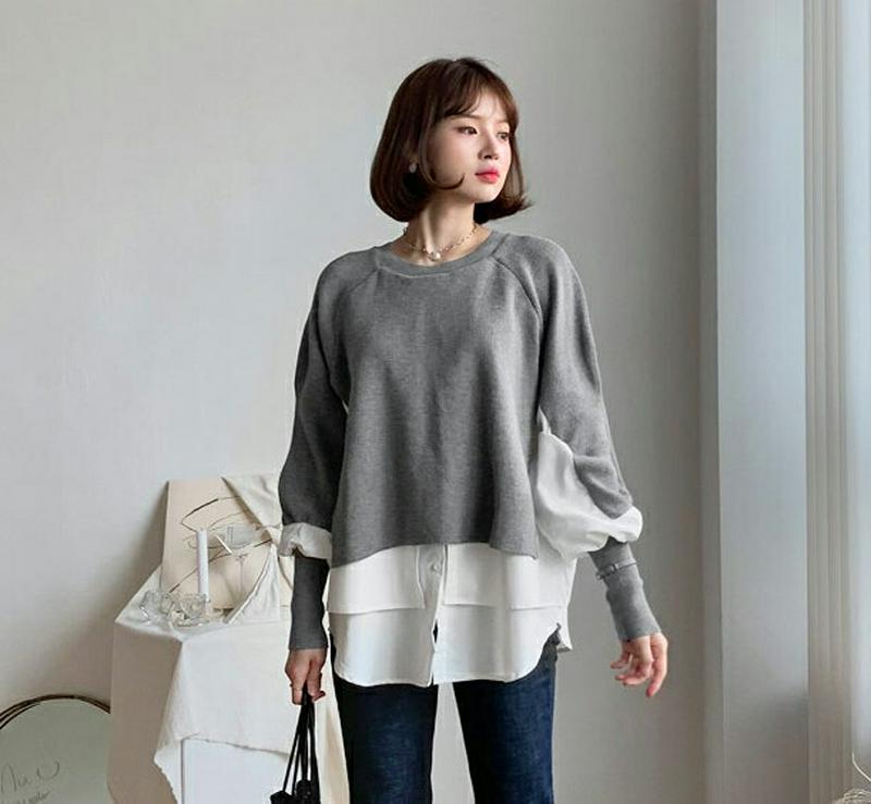 【新作10%OFF】シャツレイヤードニット・全2色・b48044 レディース【tops】【韓国 ファッション トップス ニット 