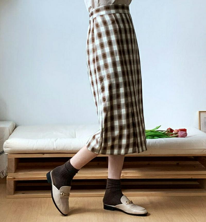 【新作10%OFF】チェックHラインスカート・全3色・b48051 レディース【sk】【韓国 ファッション ボトムス スカート 