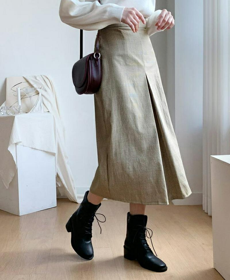 【新作10%OFF】グレンチェックタックスカート・全2色・t48052 レディース【sk】【韓国 ファッション ボトムス スカー