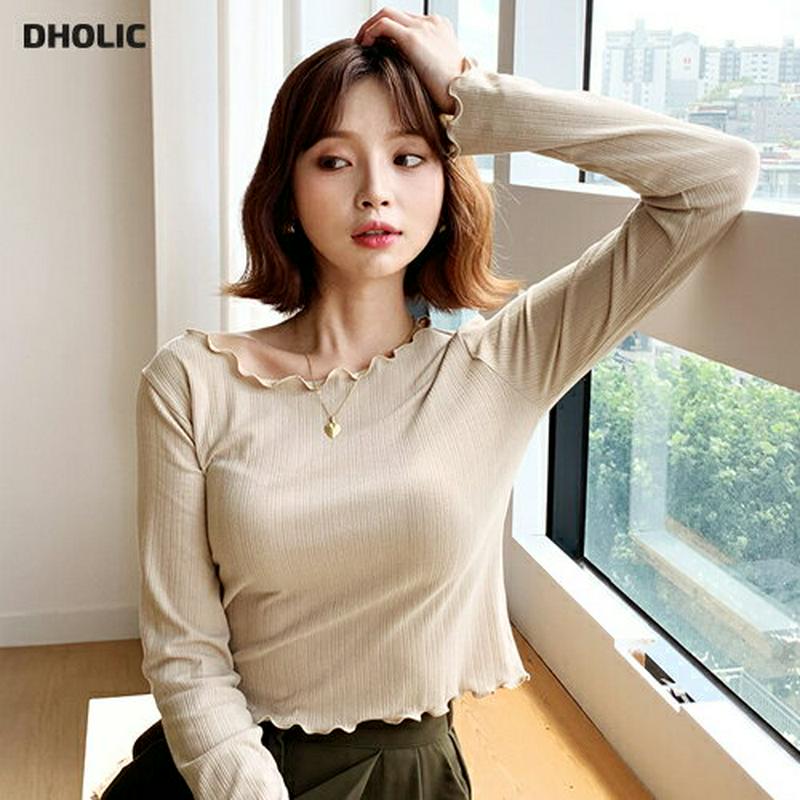 【新作10%OFF】ウェーブロングスリーブTシャツ・全4色・t48031 レディース【tops】【韓国 ファッション トップス 