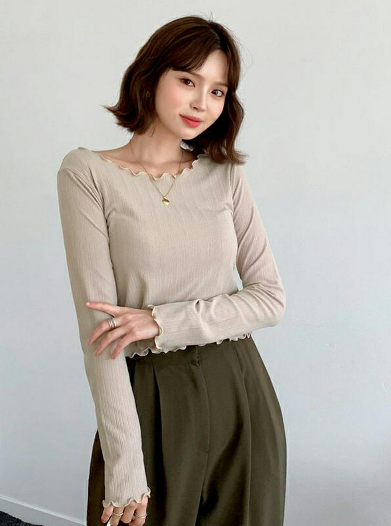 【新作10%OFF】ウェーブロングスリーブTシャツ・全4色・t48031 レディース【tops】【韓国 ファッション トップス 