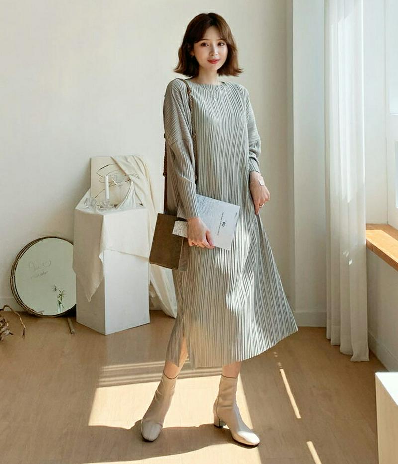 【新作10%OFF】プリーツロングワンピース・全3色・b48046 レディース【ops】【韓国 ファッション ワンピース ロング