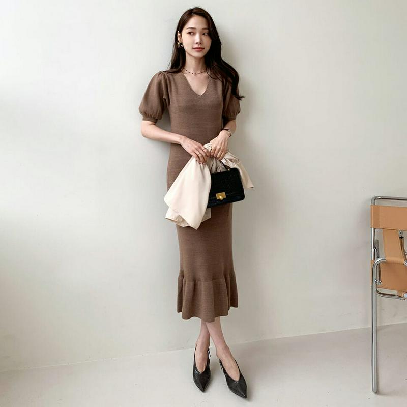 【新作10%OFF】パフスリーブニットワンピース・全4色・t64035 レディース【ops】【ワンピース ロング ロングワンピー