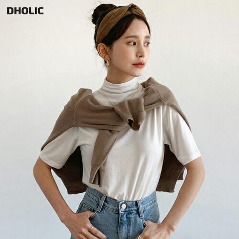 【新作10%OFF】ハーフネックTシャツ・全4色・t48072 レディース【tops】【韓国 ファッション トップス Tシャツ 