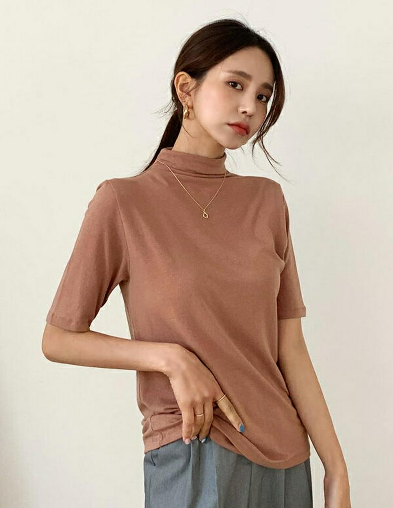【新作10%OFF】ハーフネックTシャツ・全4色・t48072 レディース【tops】【韓国 ファッション トップス Tシャツ 