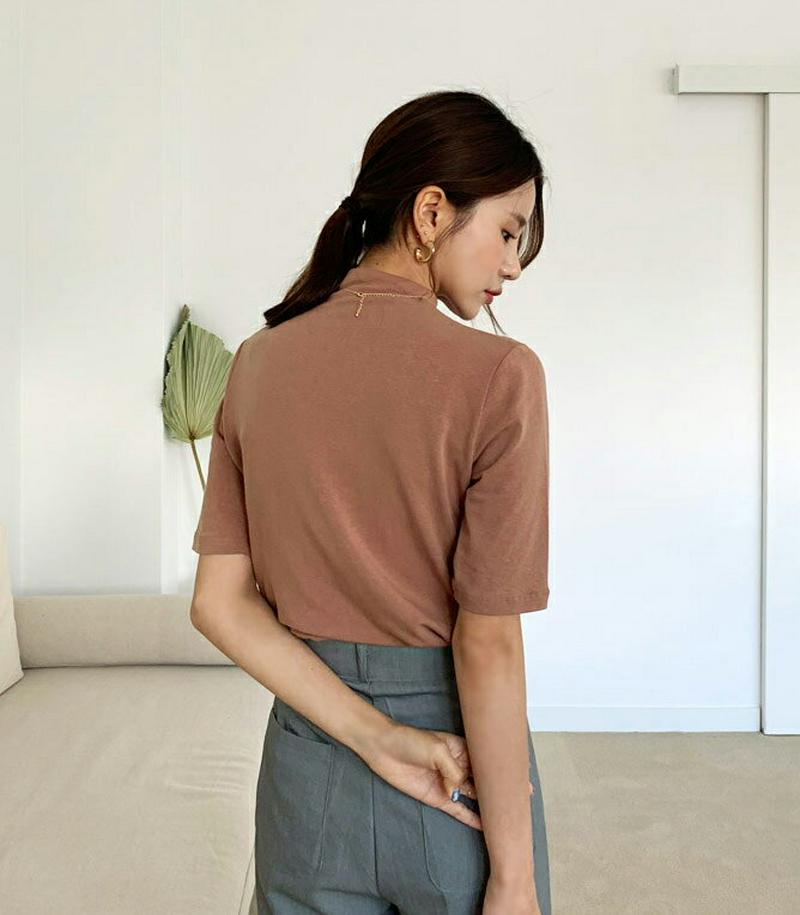 【新作10%OFF】ハーフネックTシャツ・全4色・t48072 レディース【tops】【韓国 ファッション トップス Tシャツ 