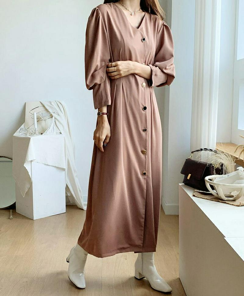 【新作10%OFF】ジュエルボタンワンピース・全2色・b48048 レディース【ops】【韓国 ファッション ワンピース ロング