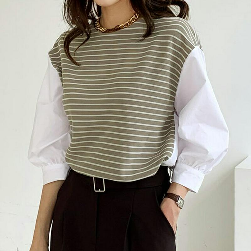 【新作10%OFF】ボーダーレイヤード調Tシャツ・全2色・b64100 レディース【tops】【トップス Tシャツ 七分丈 七分