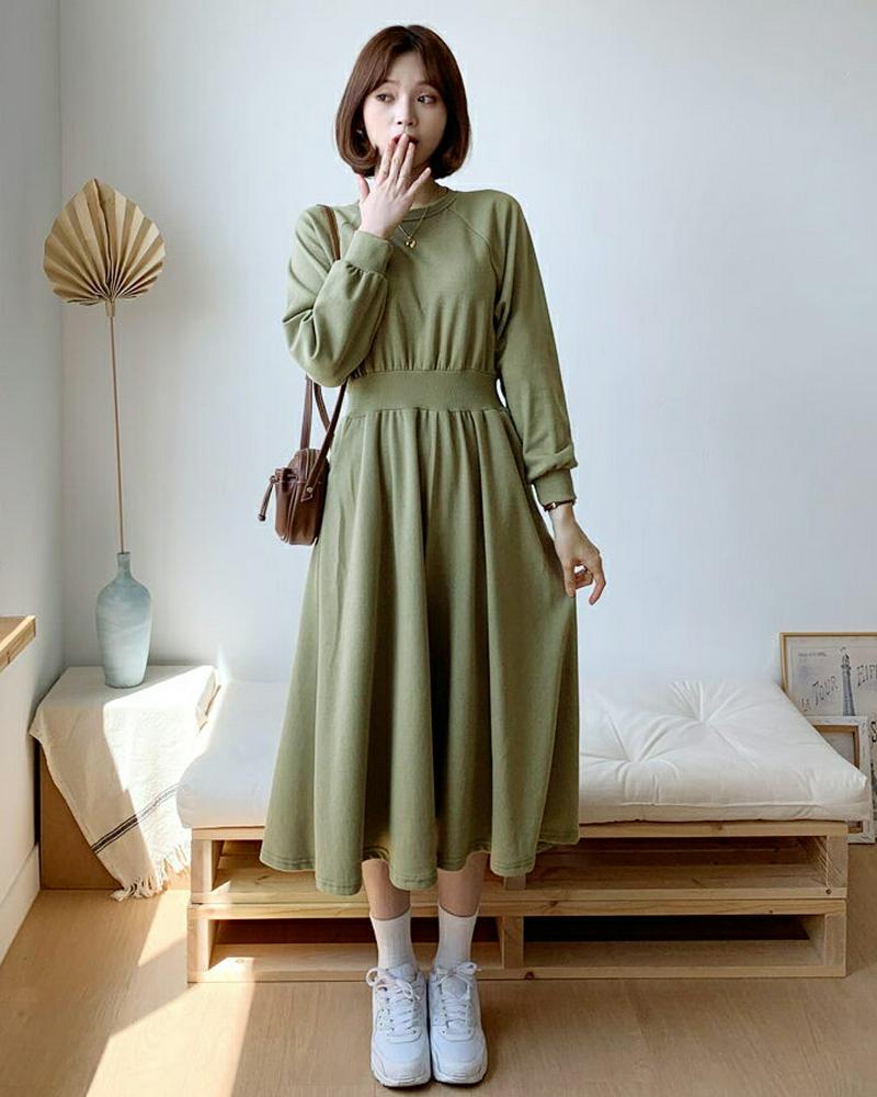 【新作10%OFF】ラグランスウェットワンピース・全2色・b55857 レディース【ops】【韓国 ファッション ワンピース ロ