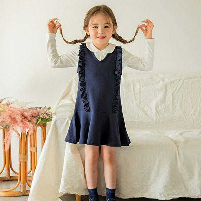 【新作10%OFF】フリルVネックワンピース・p005530 キッズ【3~8才】【ops】【ワンピース ミディ丈 ミディワンピー