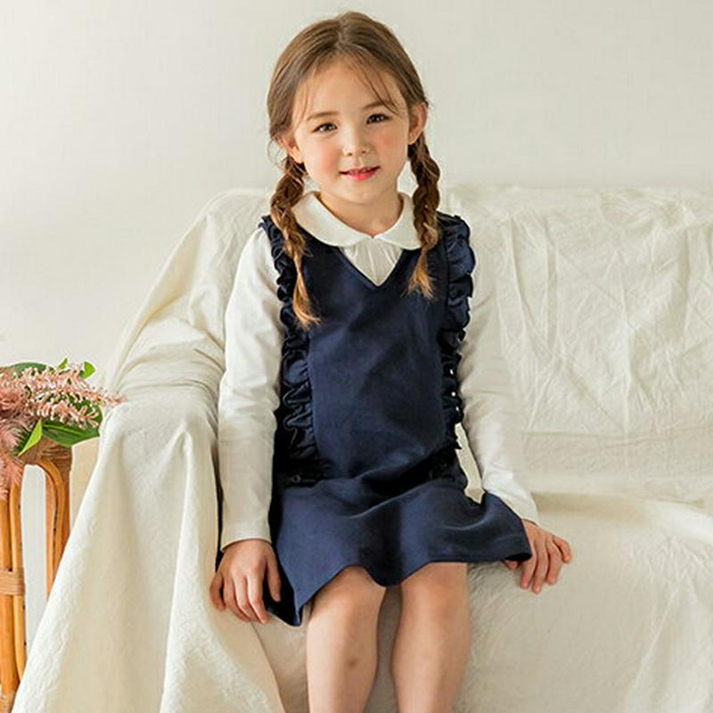 【新作10%OFF】フリルVネックワンピース・p005530 キッズ【3~8才】【ops】【ワンピース ミディ丈 ミディワンピー