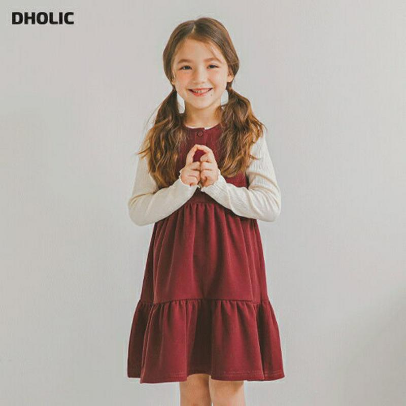 ボタンティアードノースリワンピース(ワイン)・p006016 キッズ【3~8才】【ops】【ワンピース ミディ丈 ミディワンピース ティアード スリーブレス ノースリーブ 単色 かわいい ガーリー 春 秋 女の子 韓国 韓国子供服 子供 こども 子供服 】【KIDS】