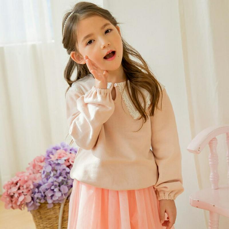 【新作10%OFF】レースヘムカラーTシャツ(ピンク)・p005615 キッズ【3~8才】【tops】【トップス Tシャツ 長袖