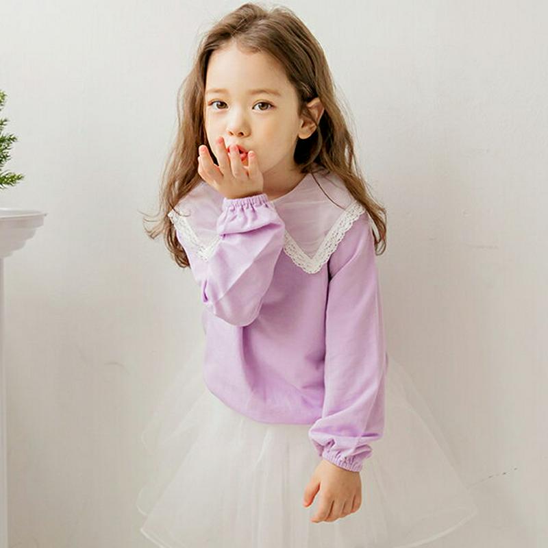 【新作10%OFF】レースヘムカラーTシャツ(パープル)・p005612 キッズ【3~8才】【tops】【トップス Tシャツ 長