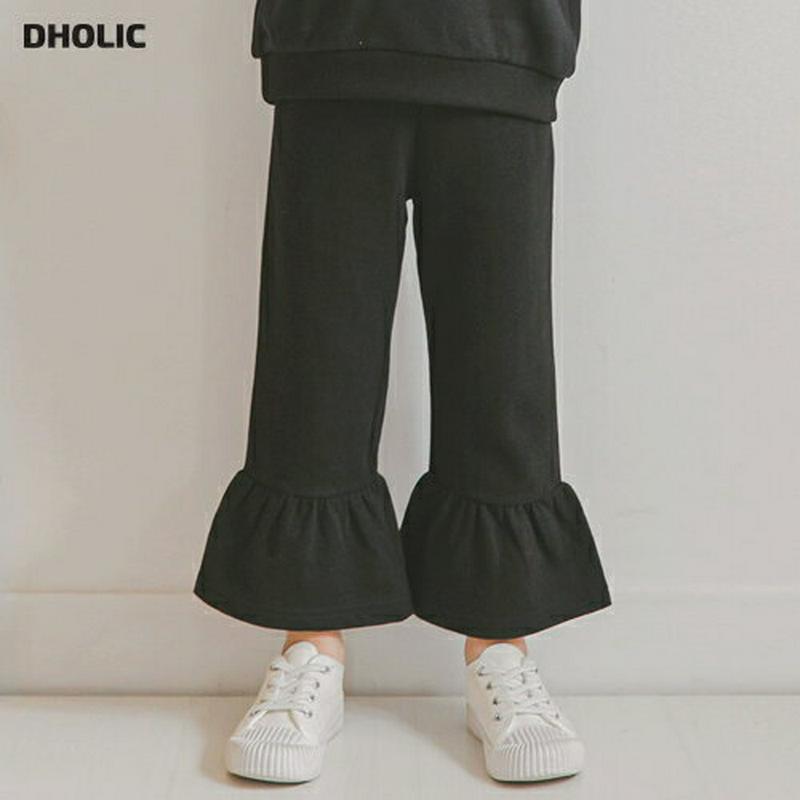 フレアヘムパンツ(ブラック)・p005768 キッズ【3~8才】【pt】【パンツ ロングパンツ ズボン ボトムス フレア フレアパンツ 単色 無地 シンプル 可愛い かわいい 春 秋 女の子 韓国 韓国子供服 子供 こども 子供服 こども服】【KIDS】