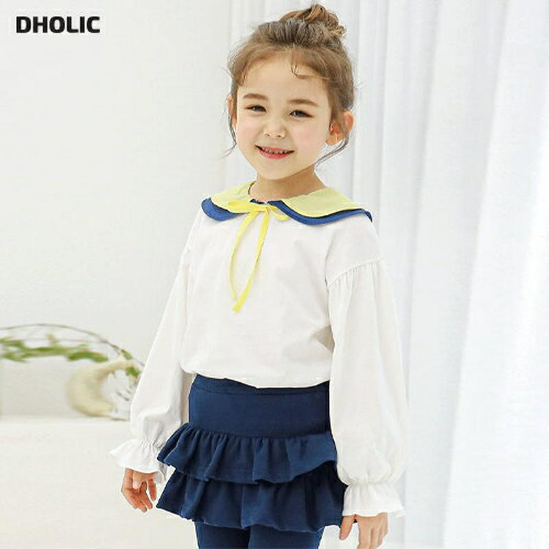 【新作10%OFF】配色ラウンドダブルカラーTシャツ(ホワイト)・p005855 キッズ【3~8才】【tops】【トップス Tシ