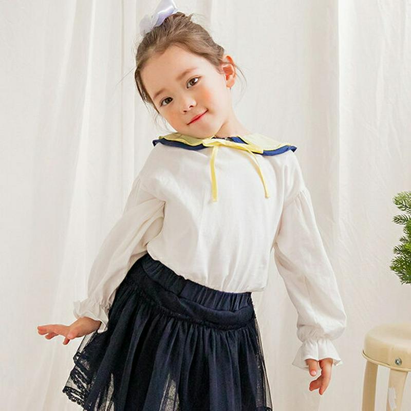 【新作10%OFF】配色ラウンドダブルカラーTシャツ(ホワイト)・p005855 キッズ【3~8才】【tops】【トップス Tシ
