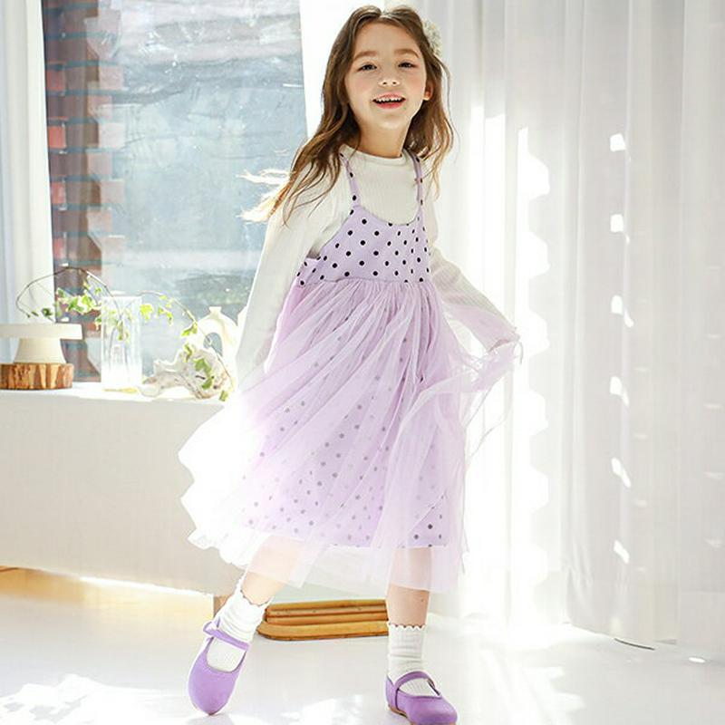 【新作10%OFF】Tシャツ&チュールキャミワンピース(ホワイト/パープル)・p005653 キッズ【3~8才】【set】【トッ