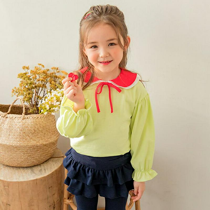 【新作10%OFF】配色ラウンドダブルカラーTシャツ(グリーン)・p005858 キッズ【3~8才】【tops】【トップス Tシ