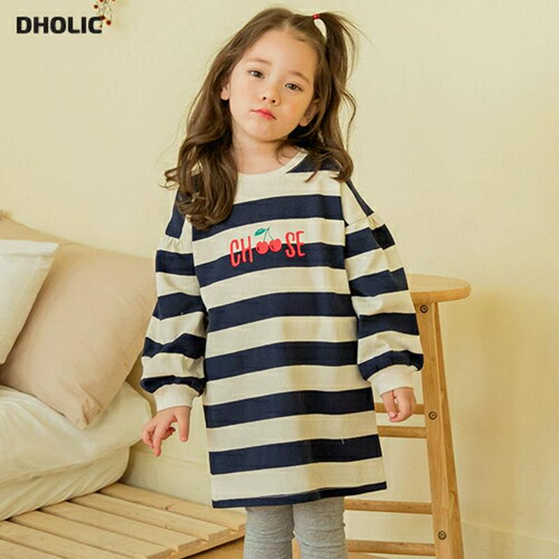 【新作10%OFF】チェリーボーダーワンピース(ネイビー)・p005906 キッズ【3~8才】【ops】【ワンピース ミディ丈 