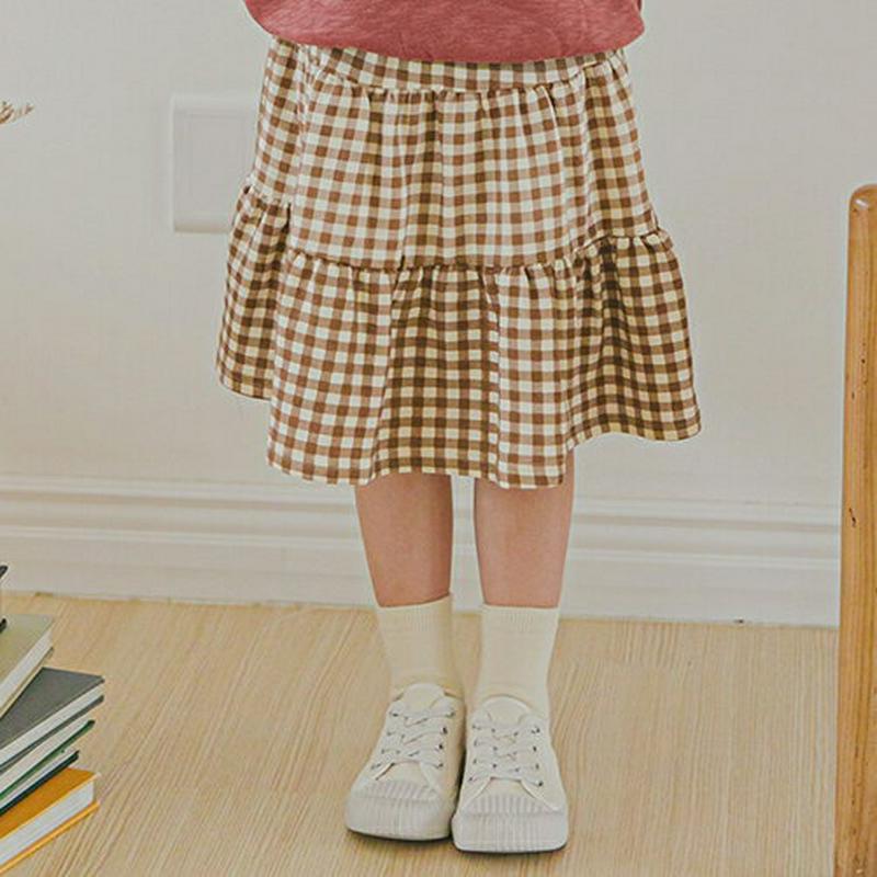 ギンガムチェックティアードスカート・p005763 キッズ【3~8才】【sk】【スカート ミニスカート ショート丈 チェック ギンガムチェック 柄 ガーリー 可愛い かわいい ティアード 春 夏 秋 女の子 韓国 韓国子供服 子供 こども 子供服 こども服】【KIDS】