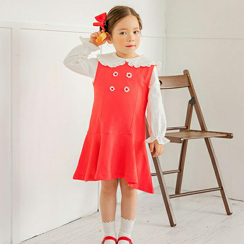 フラワーポイントスリーブレスワンピース(レッド)・p005531 キッズ【3~8才】【ops】【ワンピース ミディ丈 ミディワン