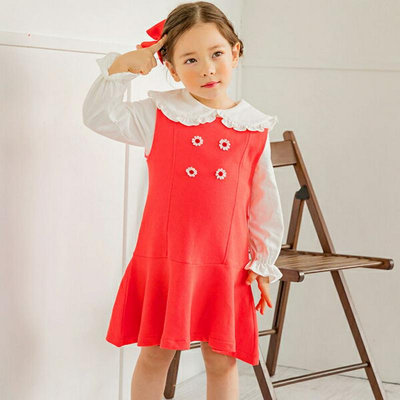 フラワーポイントスリーブレスワンピース(レッド)・p005531 キッズ【3~8才】【ops】【ワンピース ミディ丈 ミディワン