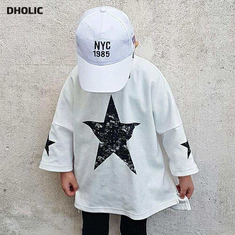 スタープリントアシメTシャツ・u06217 キッズ【3~8才】【tops】【トップス Tシャツ 長袖 ラウンドネック アンバラン