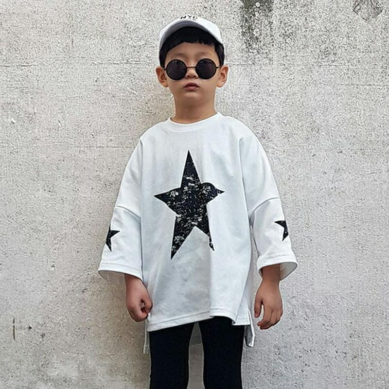 スタープリントアシメTシャツ・u06217 キッズ【3~8才】【tops】【トップス Tシャツ 長袖 ラウンドネック アンバラン