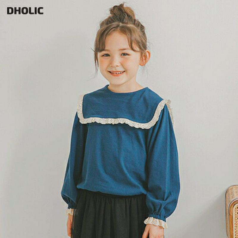 レーススクエアカラーTシャツ・p005752 キッズ【3~8才】【tops】【トップス Tシャツ ロングスリーブ 長袖 レース スクエアカラー カジュアル かわいい 女の子 ガーリー 韓国 韓国子供服 子供 こども 子供服 こども服】【KIDS】