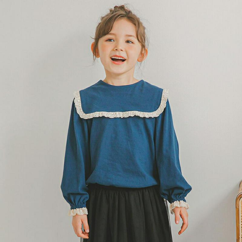 レーススクエアカラーTシャツ・p005752 キッズ【3~8才】【tops】【トップス Tシャツ ロングスリーブ 長袖 レース スクエアカラー カジュアル かわいい 女の子 ガーリー 韓国 韓国子供服 子供 こども 子供服 こども服】【KIDS】