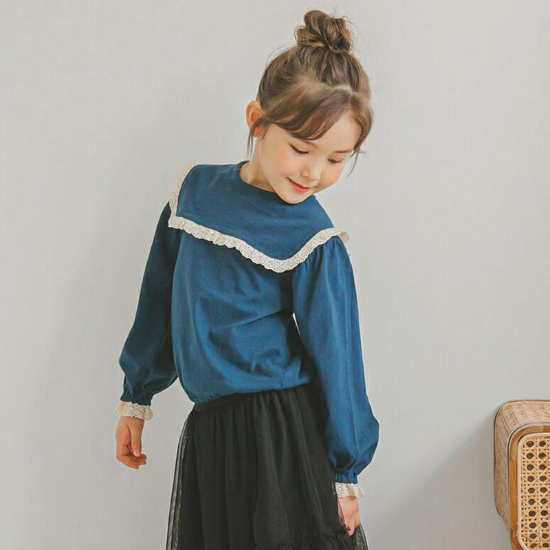 レーススクエアカラーTシャツ・p005752 キッズ【3~8才】【tops】【トップス Tシャツ ロングスリーブ 長袖 レース スクエアカラー カジュアル かわいい 女の子 ガーリー 韓国 韓国子供服 子供 こども 子供服 こども服】【KIDS】