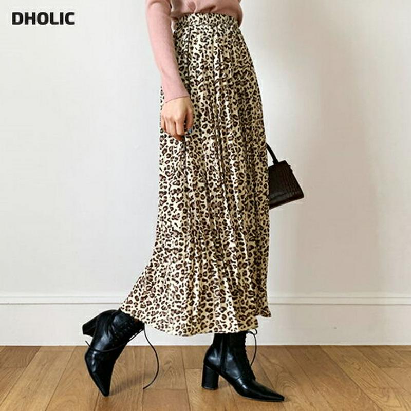 レオパードプリーツスカート・全2色・b61027 レディース【sk】【韓国 ファッション ボトムス スカート ロング丈 ロングス