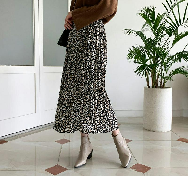 レオパードプリーツスカート・全2色・b61027 レディース【sk】【韓国 ファッション ボトムス スカート ロング丈 ロングス